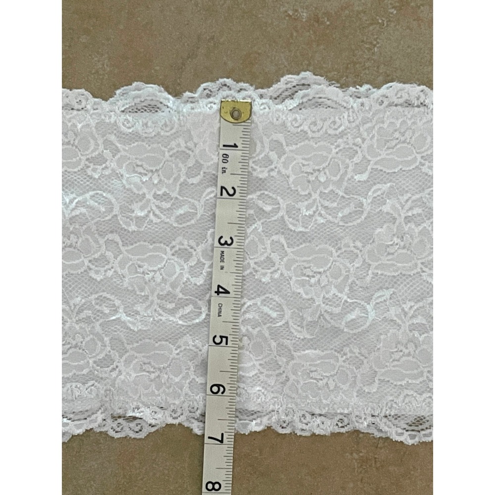 White Floral Lace Bandeau Strapless Tube Top with Sheer Back Size M - Picture 4 of 7